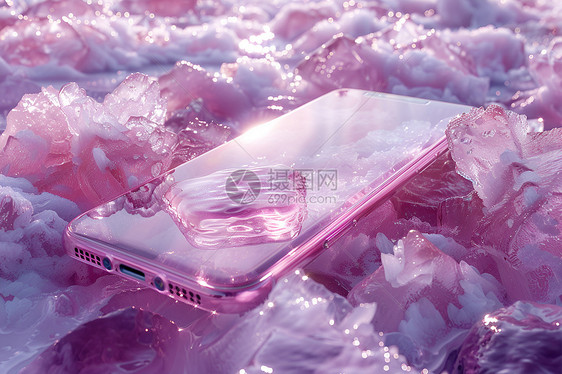 粉色冰面上的手机图片