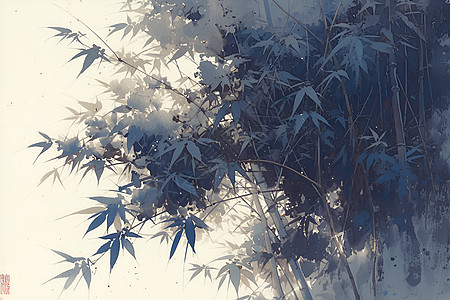 竹子的水墨画背景图片