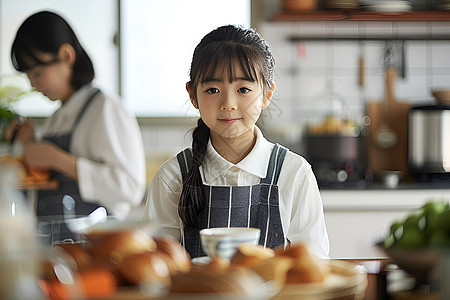 女孩在厨房里烹饪图片