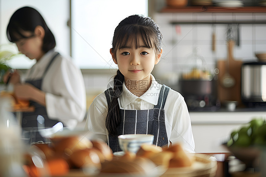 女孩在厨房里烹饪图片