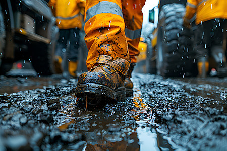 雨中行走的工人图片