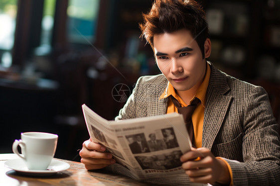 读着报纸的男士图片