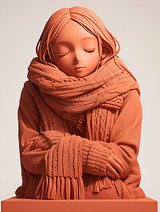 冬日红装女孩雕塑图片