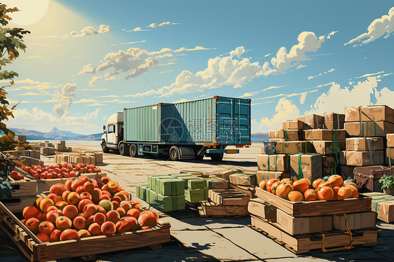 港口的水果和货车图片