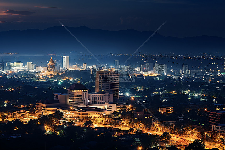 夜晚城市中的大楼建筑图片