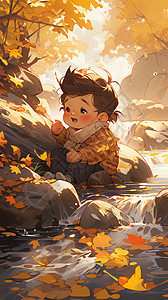 秋季户外的小男孩背景图片