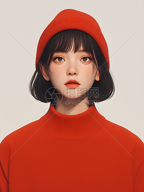 冬日中的红衣佳人图片