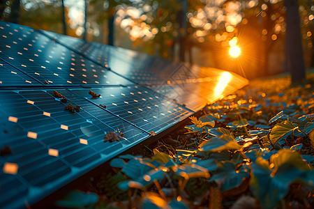 太阳能安装在森林图片