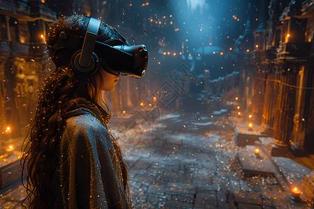 戴着VR体验虚拟世界图片