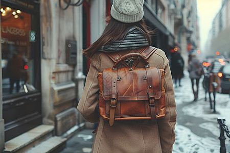 冬天背包的女人图片