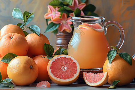 新鲜水果和果汁背景图片