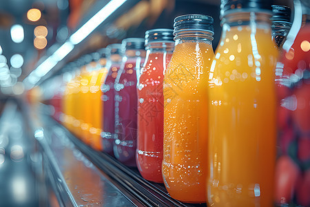 超市货架上的果汁饮料背景图片