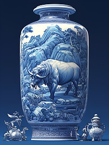 蓝白色瓷器背景图片