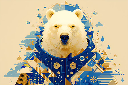 冬季服装穿着宇航服的极地熊插画