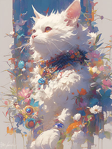 花颈白猫背景图片