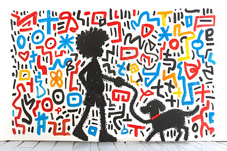 儿童宠物狗畅快奔跑的涂鸦画图片