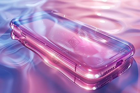 手机水水面上的粉色手机插画