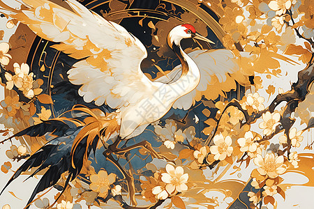 金线描绘的丹顶鹤图片