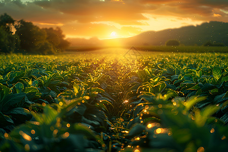 夕阳下的农田之美图片