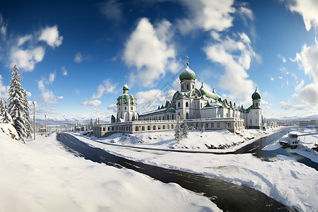 冬日里的修道院背景图片