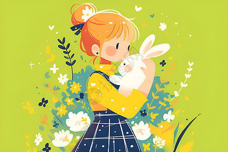 少女与小兔共舞图片