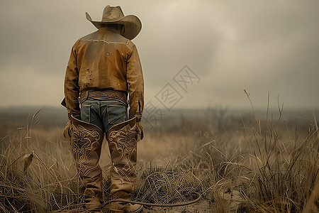 身穿牛仔衣的人在田野中背景图片