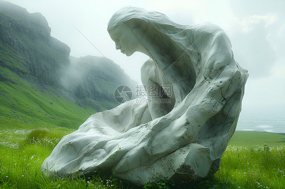 山野间的女性雕塑图片