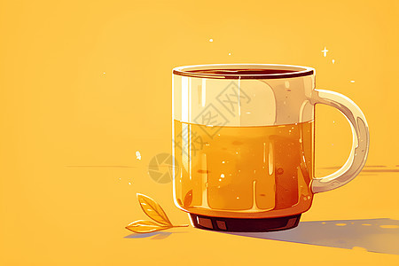 阳光下的黄色咖啡杯图片