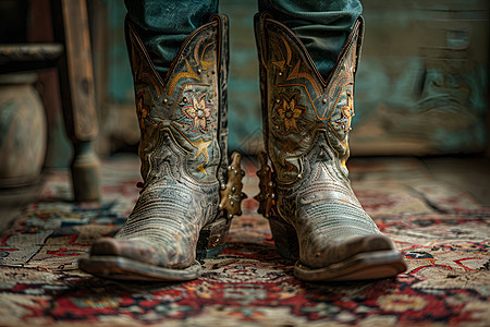 地毯上的牛仔靴图片