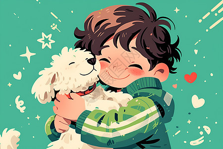 抱着小狗的男孩图片