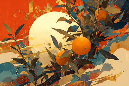 树枝的成熟橙子图片