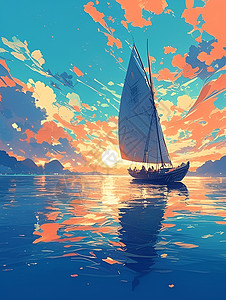 海面上的帆船插画插画