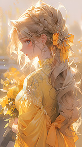 黄色花朵中的女性图片