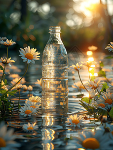 水瓶与漂浮的雏菊图片
