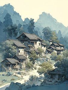 山林小屋图片