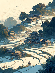 白雪皑皑的村庄图片