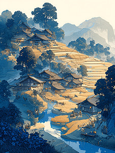 山中村庄背景图片