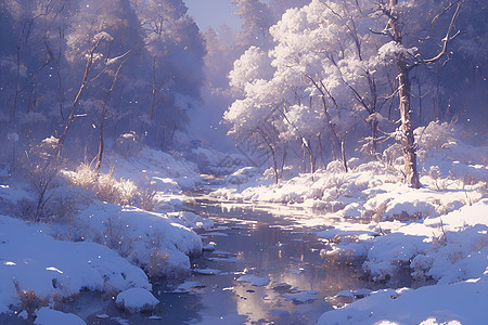 冬日松林图片