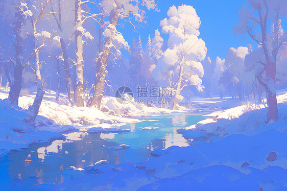 冬日白树图片