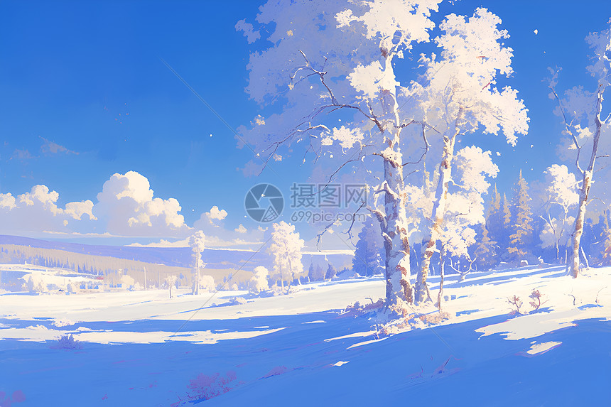 蓝天映衬雪景图片