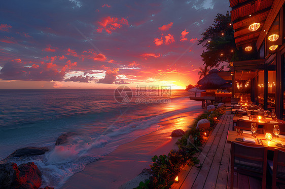 日落时分海滩餐厅图片