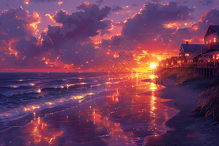 日落下的海滩背景图片