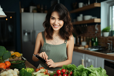 拿着蔬菜的女性背景图片