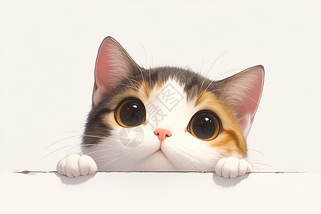 猫卡通墙角蹲守的可爱小猫插画