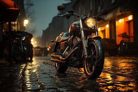 夜幕下的魅力摩托车图片