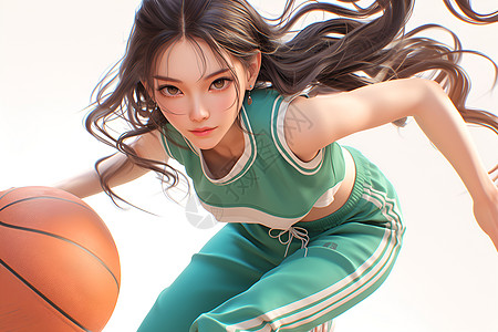 运动员活力四溢的篮球少女插画