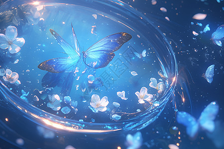 水泡中的蓝蝴蝶图片
