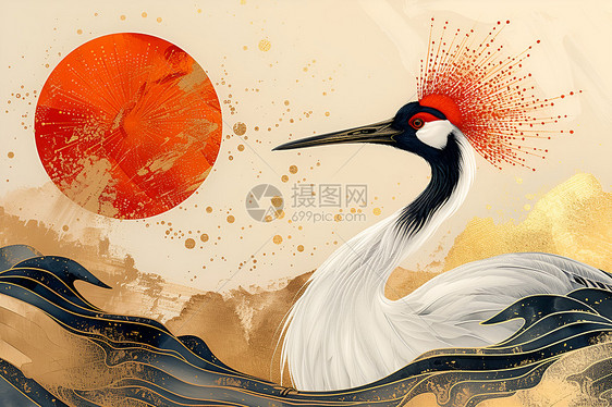 水面上的红冠鹤图片