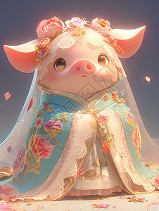 可爱的小猪宝宝穿着花边装饰背景图片