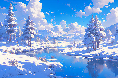 冬日树林间的白雪图片